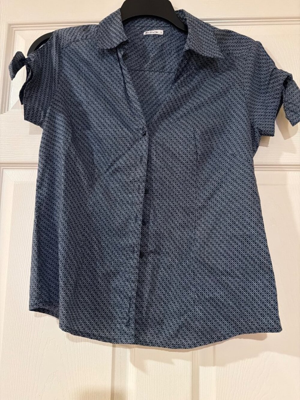 Ben Sherman Womens Short-Sleeve Button-Up Shirt Size L Navy 100% Cotton Geometri